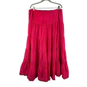 Lauren Ralph Lauren Tiered Maxi Skirt L Silk Cotton Blend Pink
